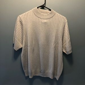 Ladies tan sparkly mock neck short sleeve shirt